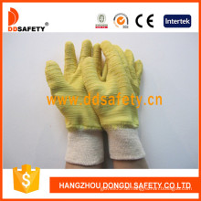 Gelbe Latex Crinkle Handschuhe, Baumwollhandschuhe mit stricken Handgelenk (DCL410)
